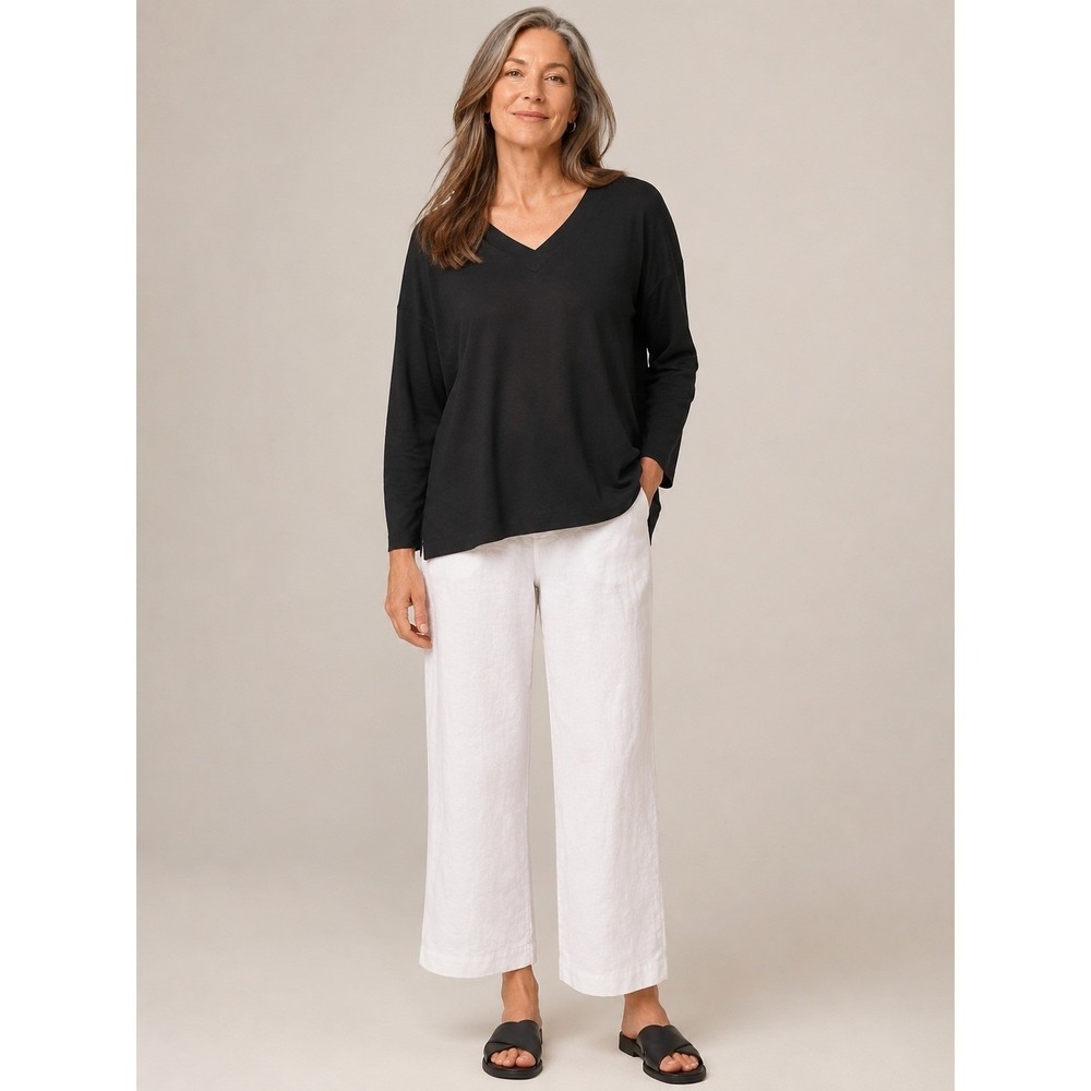 J. Jill Womens Simply Supima V-Neck Tunic Size M Black Long Sleeve Cotton Top
